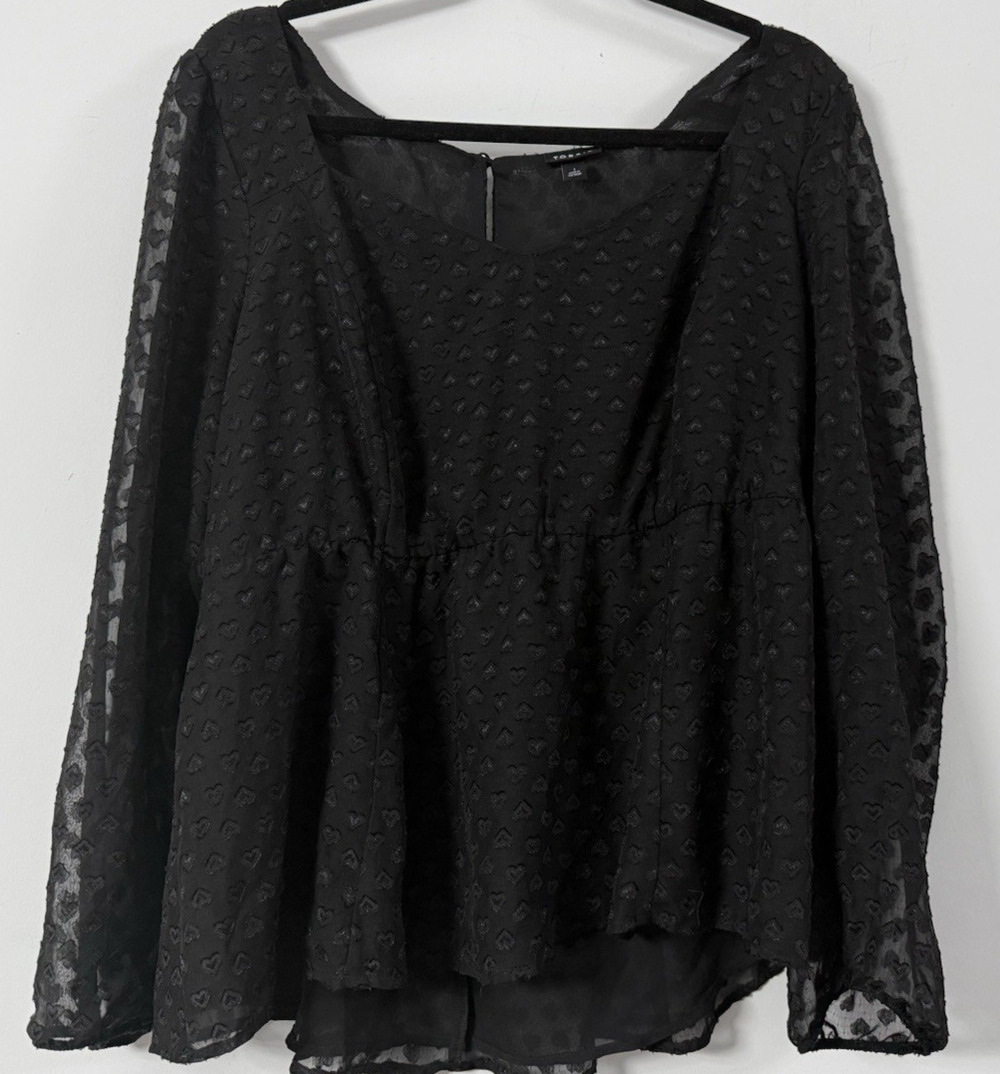 Torrid Black Sheer Long Sleeve Top Heart Scoop Neck Size 1